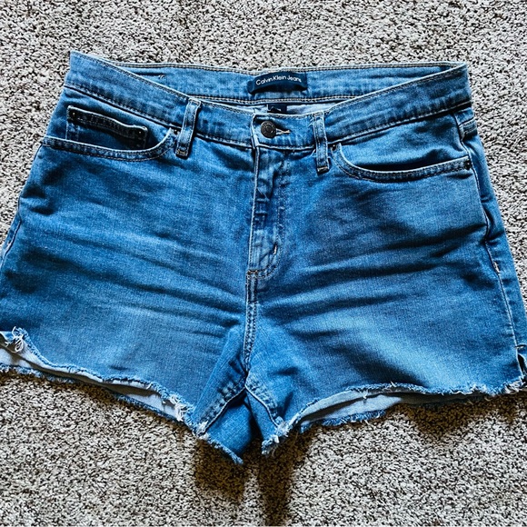 Calvin Klein Jeans Blue Jean Shorts with Distressed Hem - Picture 1 of 4